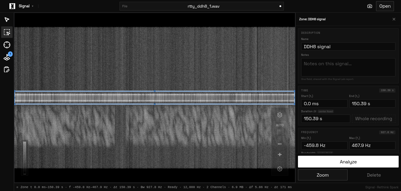A selected zone, ready to analyze.